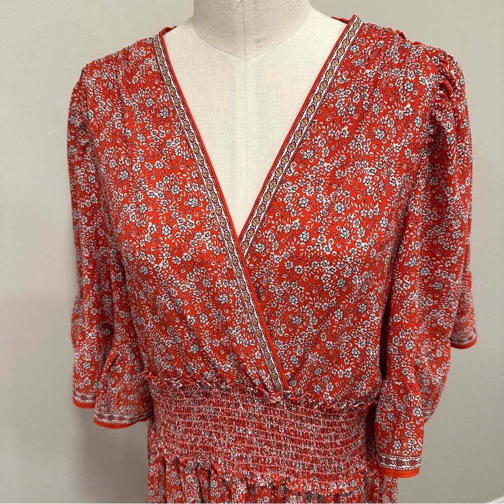 MAX STUDIO Floral Surplice Neck Ruffled Red Ivory Dress Size XL - Picture 4 of 12